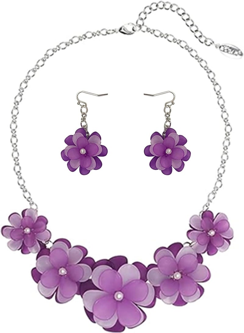 Bocar Flower Collar Necklace, Floral Flower Summer Beach Statement Choker Necklace and Earrings Set for Women, Handmade Women Jewelry Gift - Image 1